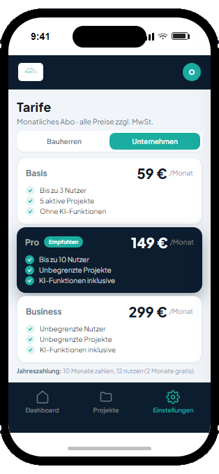 PROSERV-O App – Tarife Unternehmen