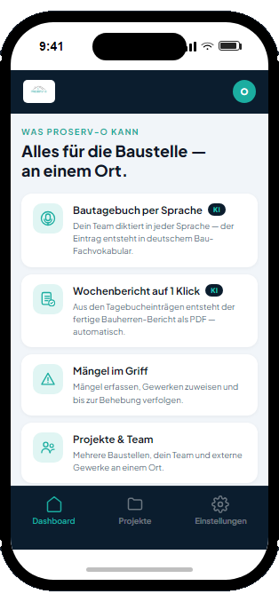 PROSERV-O App – Funktionsübersicht